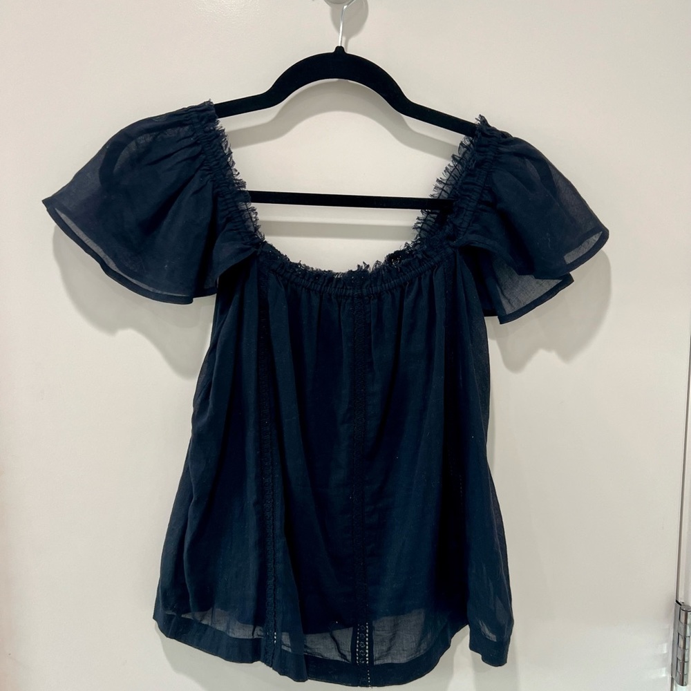 Paige Boho Black Sheer Off-Shoulder Top / Blouse, size S
